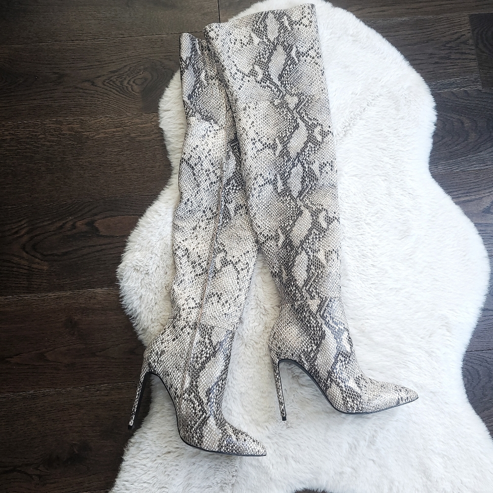 House of CB Snake Print Over the Knee Boots - Picture 9 of 15